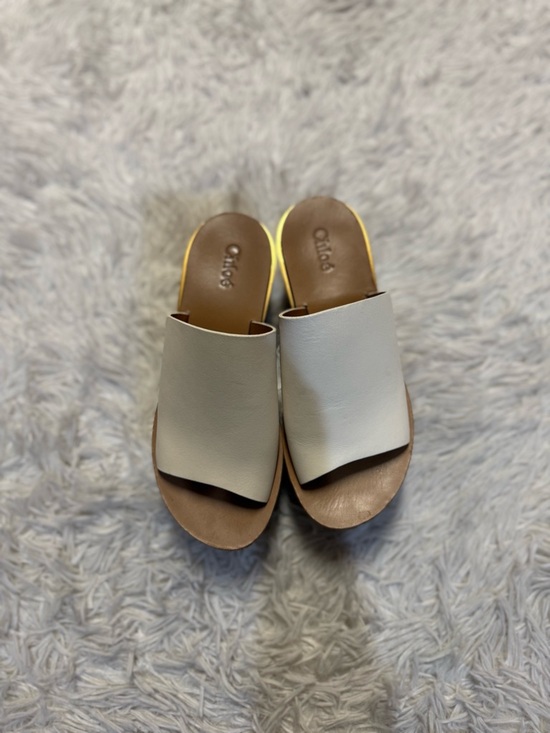 Chloe Camille Wedge Slide Sandals white Tan Gold Cork Platform - Picture 11 of 16